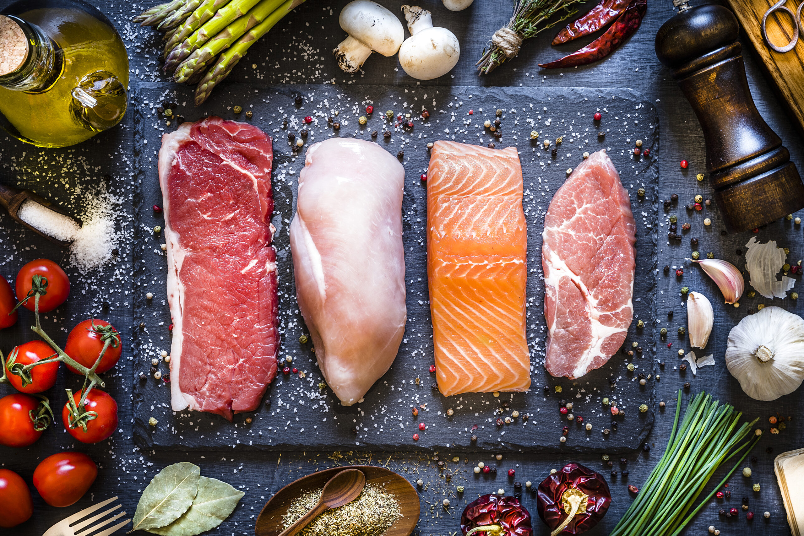 Different types of animal protein meat and fish products flow wrapped packaged Redpack Packaging machinery