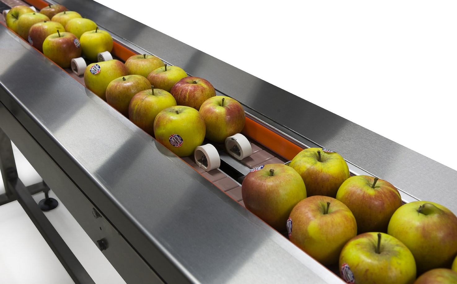 Äpfel auf einer automatischen Produktzuführung